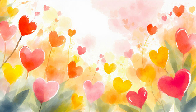 Colorful watercolor heart flowers for Valentines love friendship  