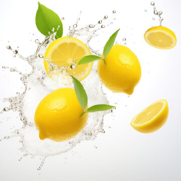 Lemon splashing on the isolated background