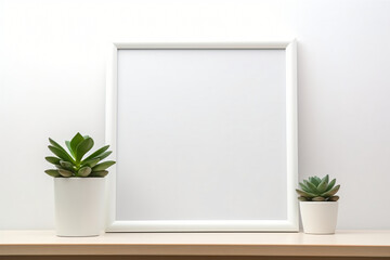 Small Succulent Plant And Empty Frame At home