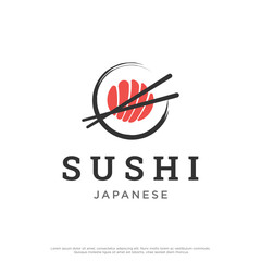 Japanese food sushi logo design with crossed chopsticks. Logo for restaurant, business, bar.