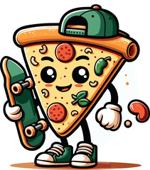 Cool Pizza Slice Skateboarding Illustration
