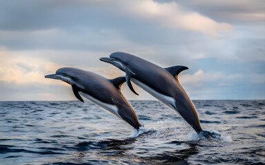 Obraz premium Dance of the Dolphins, A Playful Symphony in Open Waters