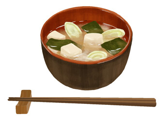 豆腐・わかめ・ネギの入ったリアルな味噌汁(箸付き)