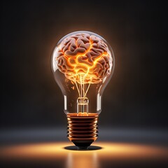 A lightbulb with a glowing brain inside, symbolizing the power of the human mind to generate new ideas and solve problems.