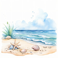 Fototapeta na wymiar Watercolor Beach isolated on white background