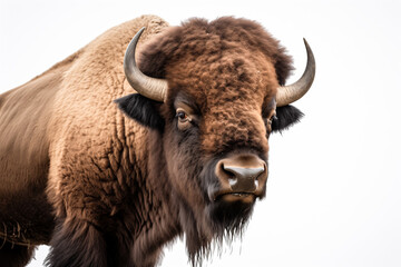 North American bison or American buffalo ( Bison bison ) cut out and isolated on a white background