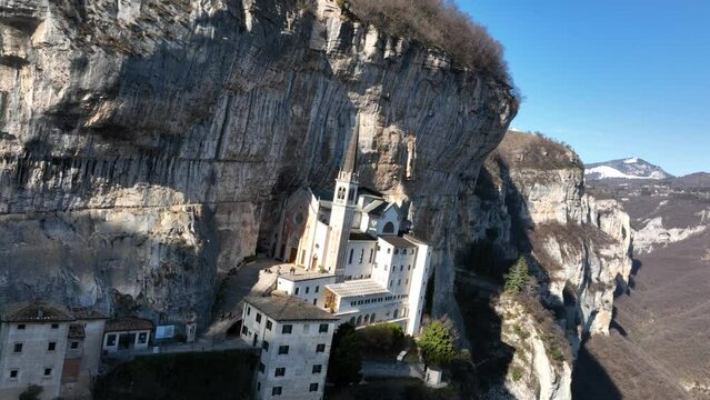 Madonna della Corona Sanctuary - Fake FPV Drone Panning Shot  - Iconic view of the most famous church in the world - Madonna della Corona - Spiazzi - Verona - Ungraded
