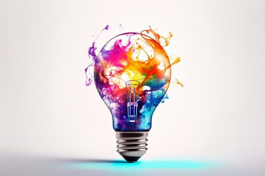 A light bulb filled with colorful liquid is a beautiful and evocative image that symbolizes creativity and innovation. The light bulb represents the spark of new ideas