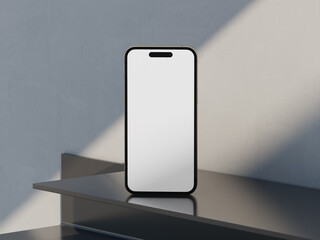 White Blank iPhone 15 3D Render Mockup with Realistic Background