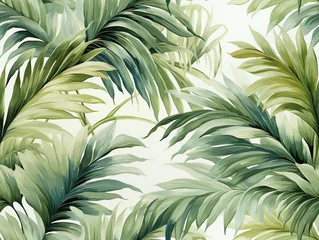 Foto auf Glas tropical leaf wallpaper, nature leaves seamless border pattern design, watercolor illustration, hand drawn for fabric, textile industry and to print menu, cover, card, for cocktail bars © cartoon-IT