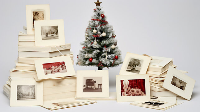 Christmas collage, arrangement of old vintage photos 