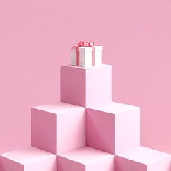 Close up Outstanding White gift box standing one put on Pink color stage mock up. Christmas idea concept Celebration. 3D Rendering.
- 682135577