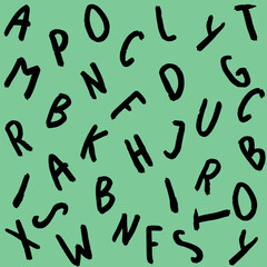 template with the image of keyboard symbols. set of letters. Surface template. pastel green background. Square image.