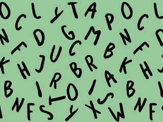 template with the image of keyboard symbols. set of letters. Surface template. pastel green background. Horizontal image.