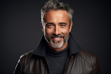 Obraz premium Portrait of a beautiful and handsome smiling, happy and pleased man with positive vibes. Human person dressed in fashionable, colorful and fun clothes. Generative AI, AI