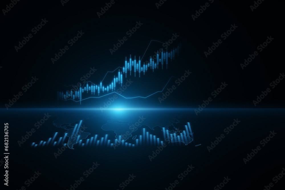 Poster dynamic financial market analysis display blue tone. 3d rendering