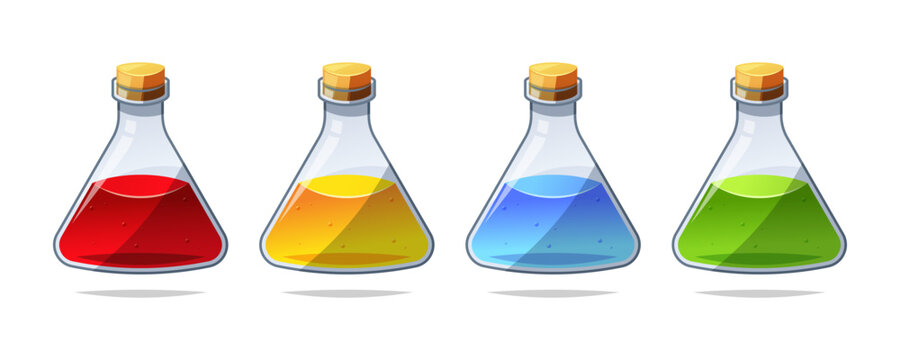 Glass triangular flask vector isolated. Transparent laboratory beaker.