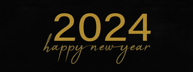 Fototapeta na wymiar HAPPY NEW YEAR 2024 - Festive silvester New Year's Eve Sylvester Party background greeting card template - Year and text on dark black concrete chalkboard texture