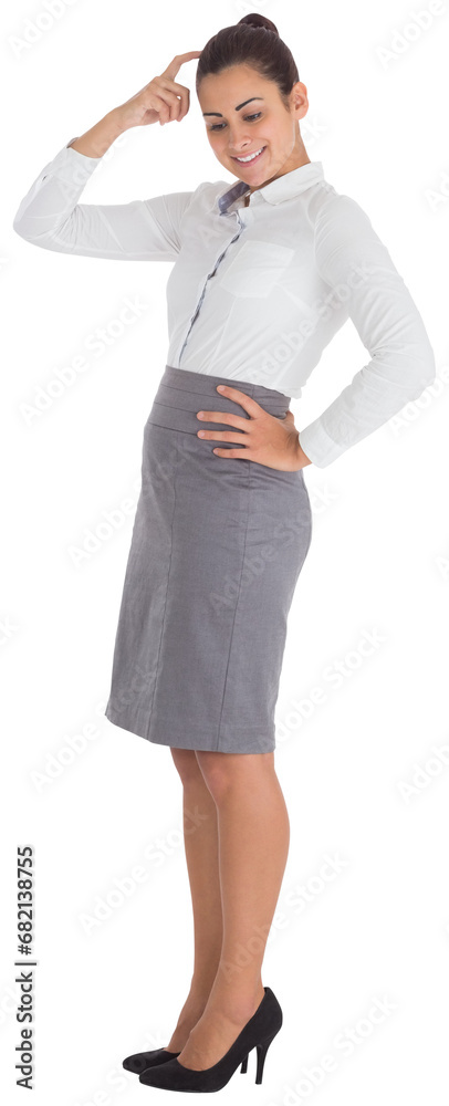 Poster Digital png photo of smiling biracial businesswoman scratching head on transparent background