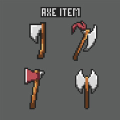 this is axe item in pixel art with simple color and black background ,this item good for presentations,stickers, icons, t shirt design,game asset,logo and your project.