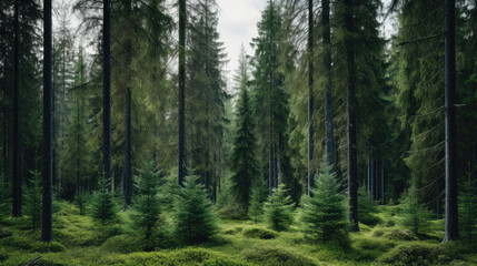 Fototapeta na wymiar Spruce evergreen forest