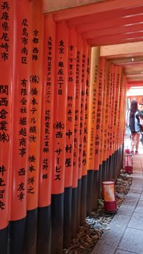 Kyoto, Japan on October 1 2023. Many tourists from Asia, America and Europe visit Fushimi Inari Taisha in Kyoto to take photos at the very famous Torii Gates. One of the favorite spots for tourists.