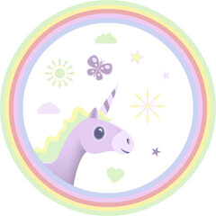 Digital png illustration of colourful unicorn on transparent background