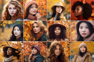 A collage of photos of various female portraits