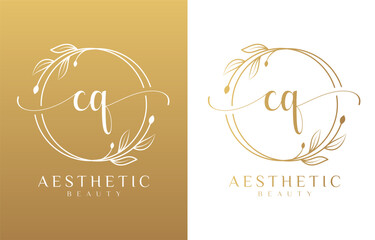 Letter C and Q Beauty Logo with Flourish Ornament