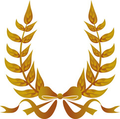 Digital png illustration of gold leaves with bow on transparent background