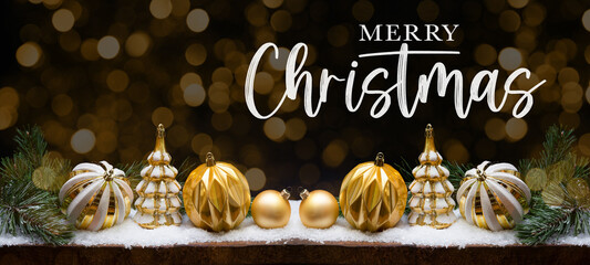 Merry christmas background banner greeting card - Golden and black modern ornaments, christmas...