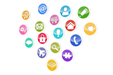 Digital png illustration of heart shape made of computer icons on transparent background