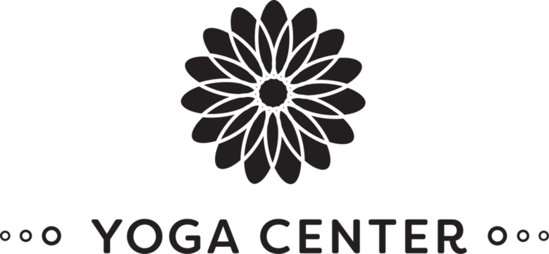 Digital png illustration of black flower and yoga center text on transparent background - Powered by Adobe