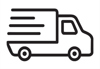 Fast moving shipping delivery truck line art vector icon for transportation apps and websites. Express delivery truck icon. Fast shipping truck. Free delivery 24 hours. Vector illustration.