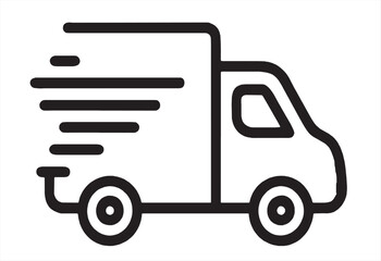 Fast moving shipping delivery truck line art vector icon for transportation apps and websites. Express delivery truck icon. Fast shipping truck. Free delivery 24 hours. Vector illustration.