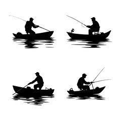 silhouette of a fisherman - obrazy, fototapety, plakaty
