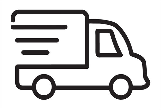 Fast moving shipping delivery truck line art vector icon for transportation apps and websites. Express delivery truck icon. Fast shipping truck. Free delivery 24 hours. Vector illustration.