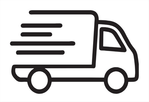 Fast moving shipping delivery truck line art vector icon for transportation apps and websites. Express delivery truck icon. Fast shipping truck. Free delivery 24 hours. Vector illustration.
