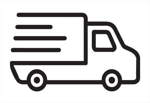 recommend clip art: Fast moving shipping delivery truck line art vector icon for transportation apps and websites. Express delivery truck icon. Fast shipping truck. Free delivery 24 hours. Vector illustration.