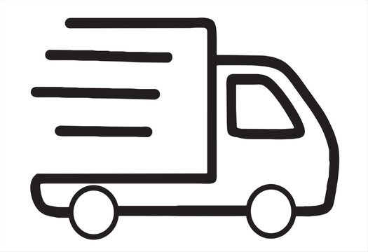 recommend clip art: Fast moving shipping delivery truck line art vector icon for transportation apps and websites. Express delivery truck icon. Fast shipping truck. Free delivery 24 hours. Vector illustration.