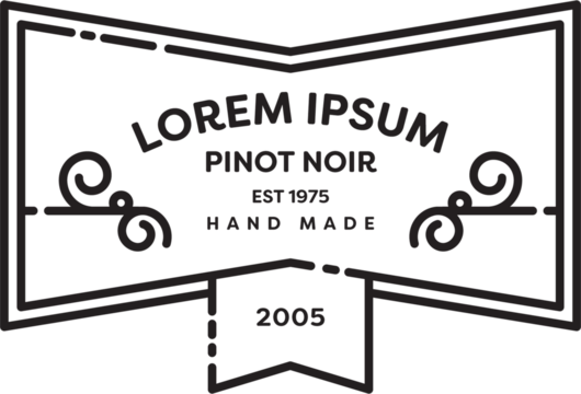 Digital png illustration of badge with lorem ipsum pinot noir text on transparent background
