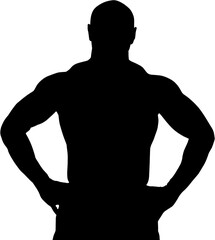 Fototapeta premium Digital png silhouette of muscular man with arms akimbo on transparent background