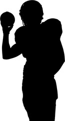 Digital png silhouette of american football player with ball on transparent background