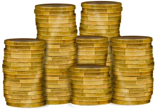 Digital png illustration of stacks of gold coins on transparent background