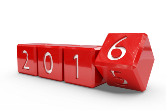 Digital png illustration of red cubes with 2016 number on transparent background