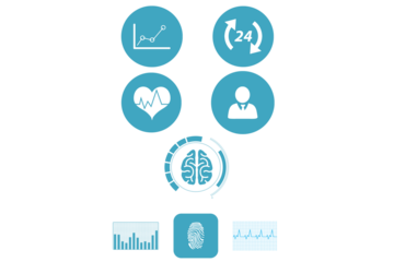 Digital png illustration of blue circle with medical shapes on transparent background