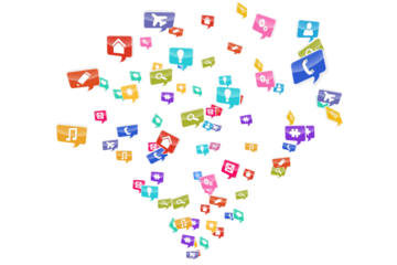 Digital png illustration of many colourful computer icons on transparent background