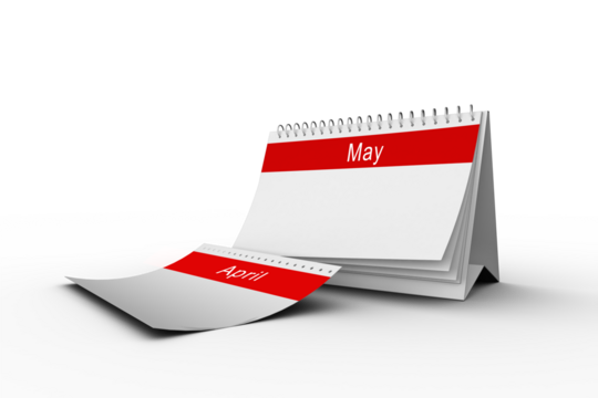 Digital png illustration of calendar with april and may empty cards on transparent background