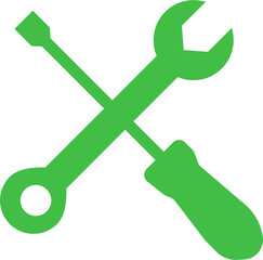 Digital png illustration of green open-end wrench and screwdriver on transparent background