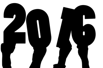 Digital png illustration of hands and 2016 number on transparent background